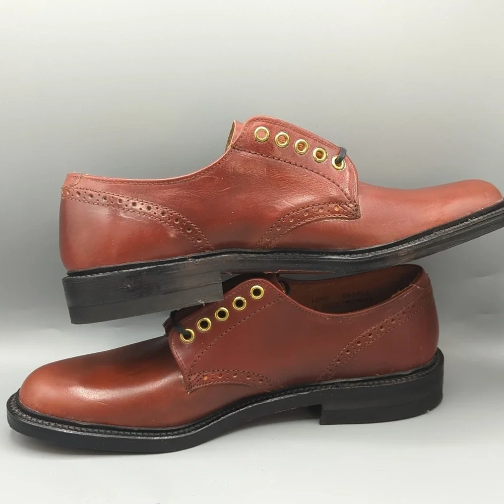 Vintage LL Bean Leather Plain Toe Derby Dress Shoes Mens 10.5 C Brown USA